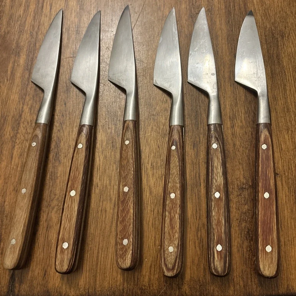 Vtg MCM Danish Raikou Silverware Knives Japan Stainless Wooden Handles Set‎ Of 6